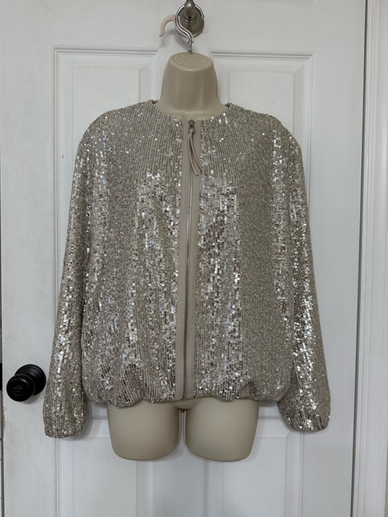 Zara Jackets & Blazers - Zara Silver Sequin Bomber Jacket Champagne Zip Front L